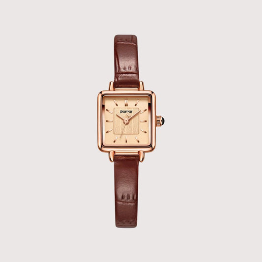 Pomar square leather watch